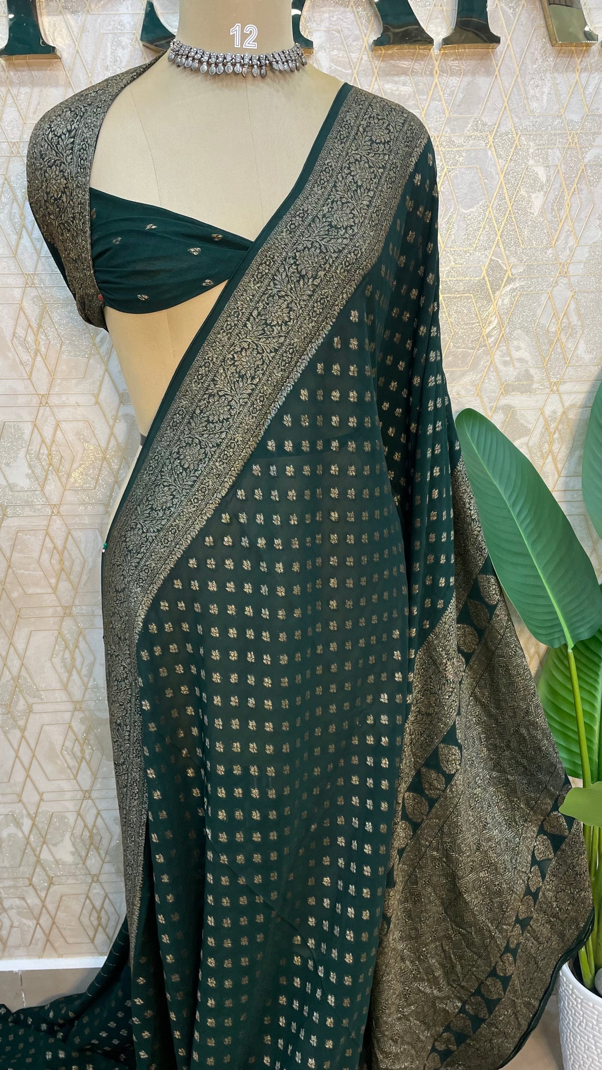 Bottle Green Banarasi Georgette Saree 96