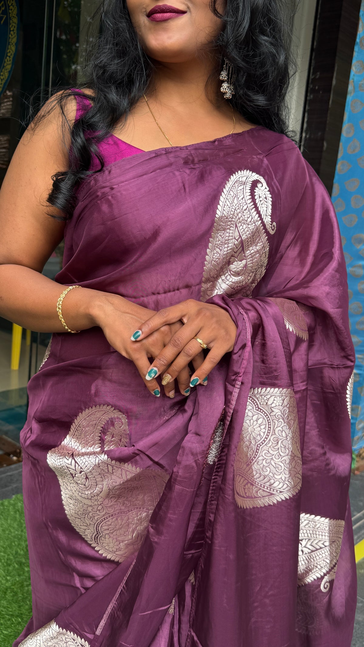 Wine Dola Crepe Silk Saree 25