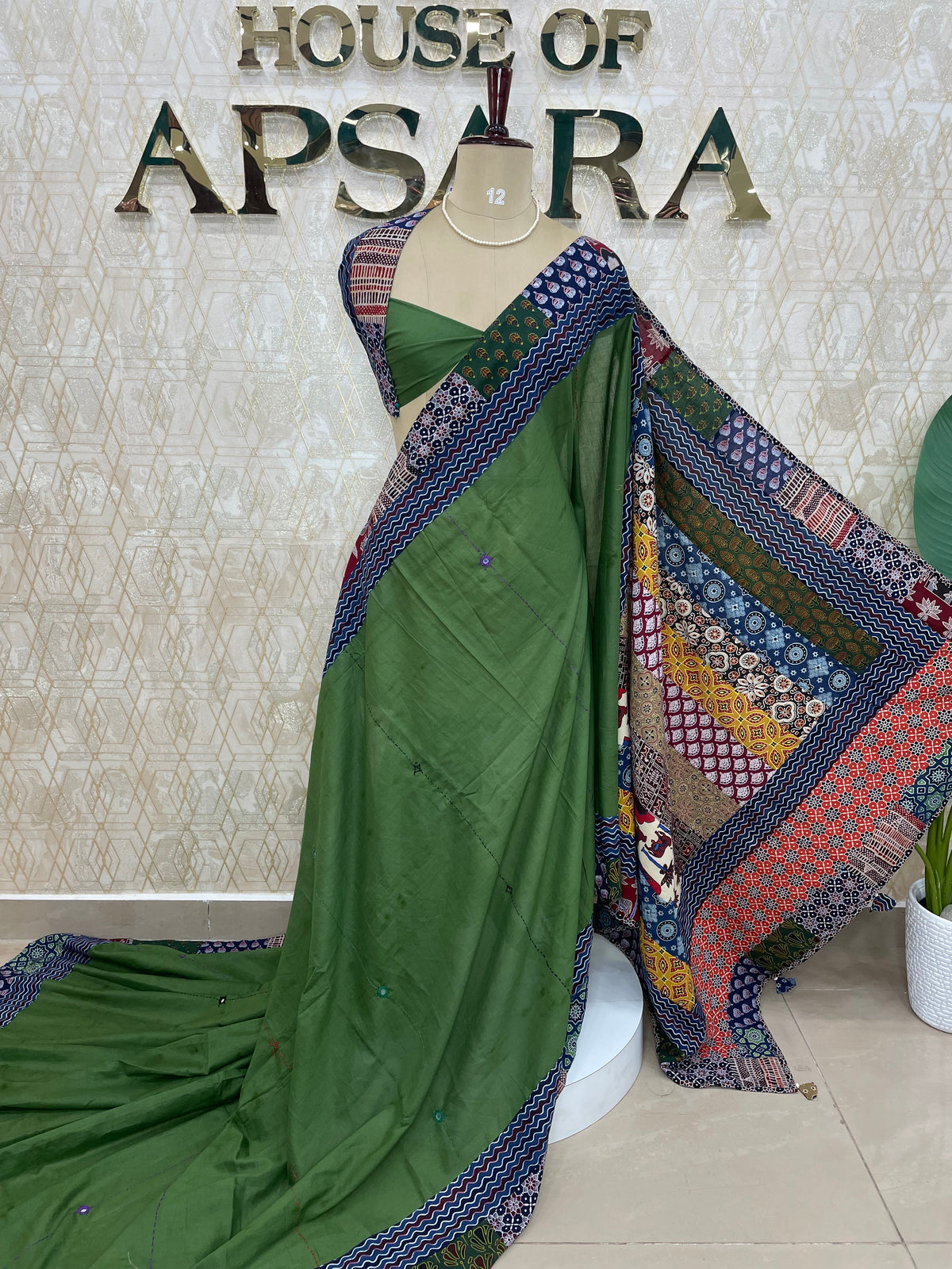 Bottle Green Patchwork saree 317