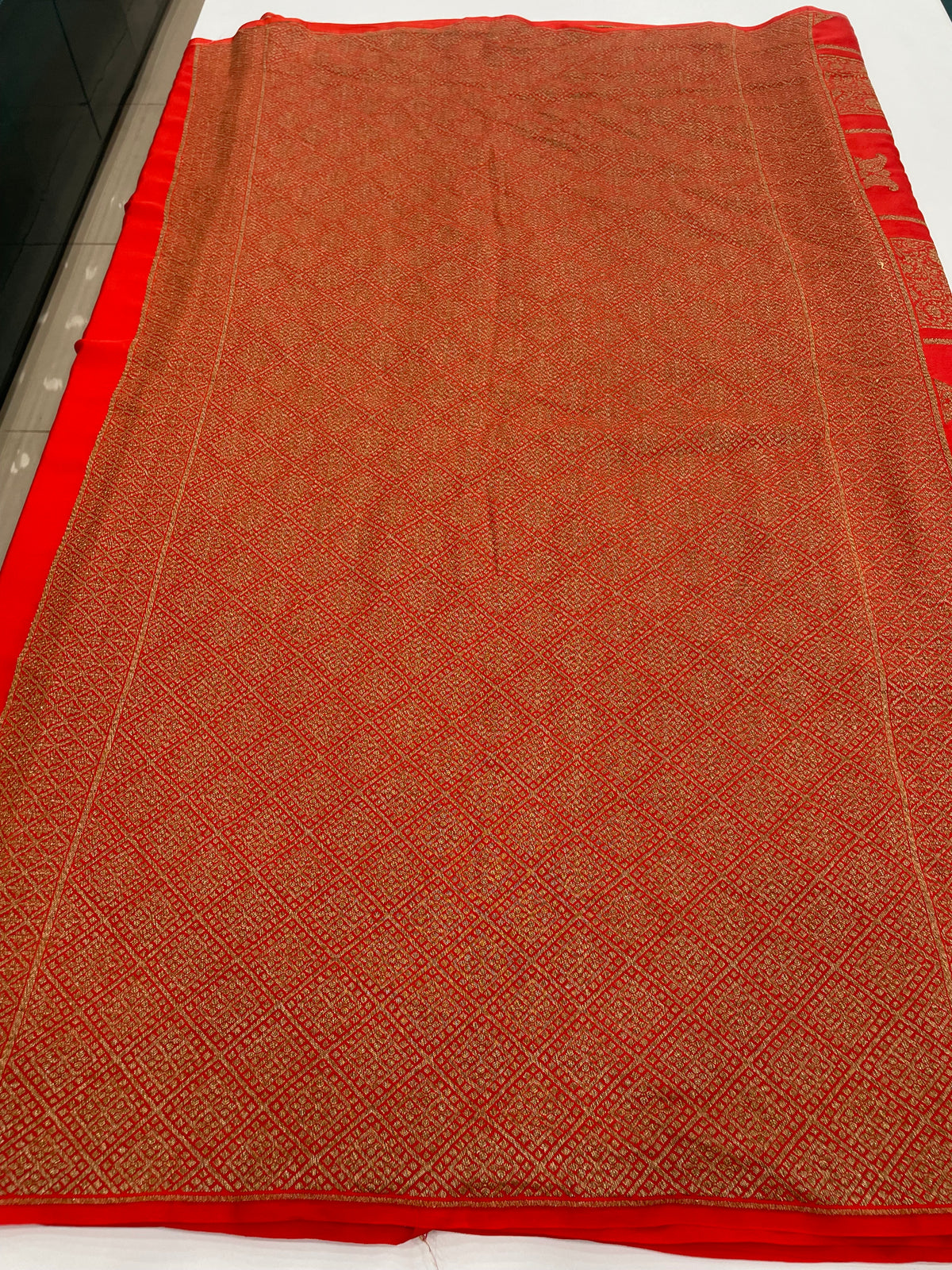 Orange Pure Banarasi Crepe Self Saree 03