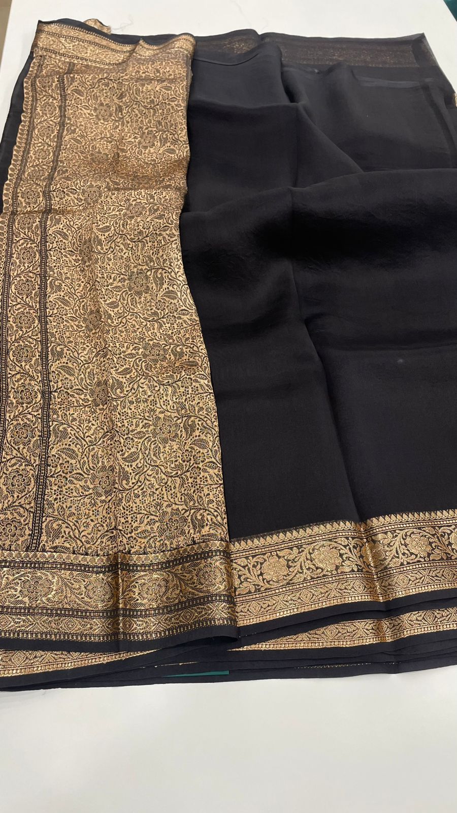 Black Pure Kora Designer saree 02