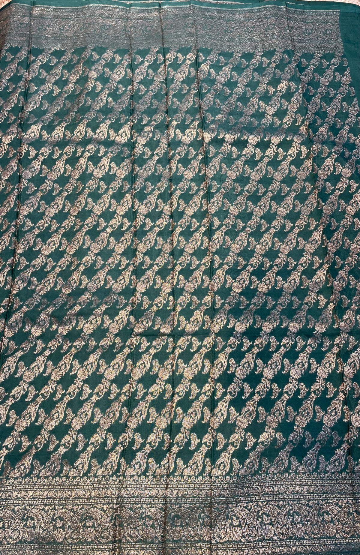 Purple n Green Banarasi Crepe Saree