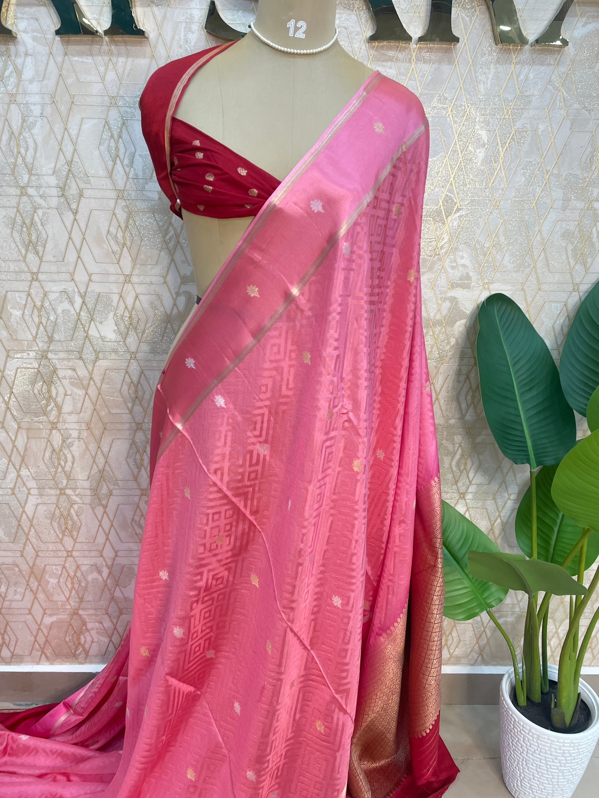 Pink Matka Tussur with Satin Border Saree 14