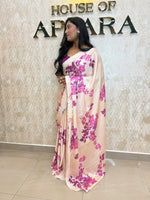 Cream n Pink Satin Digital Print Saree 45