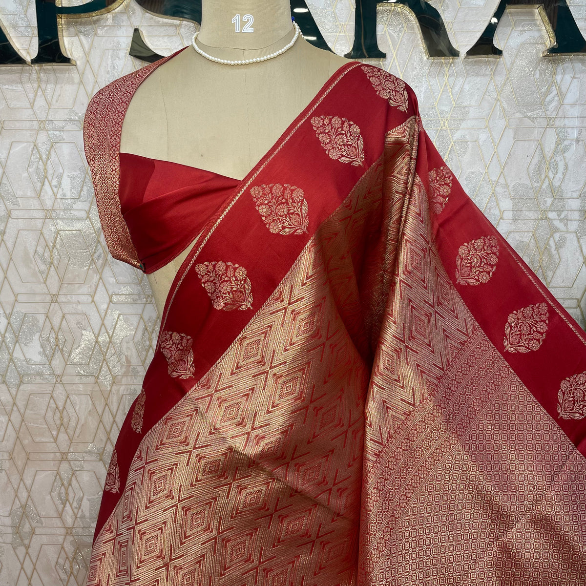 Rust Orange Banarasi tissue Saree 322