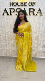 Yellow Chinnon Crepe Sparrow Butta Saree 67