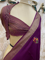 Purple Chiniya Crepe Katha Work Saree 29