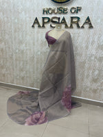 Grey n Wine Tissue Floral Print Saree 35
