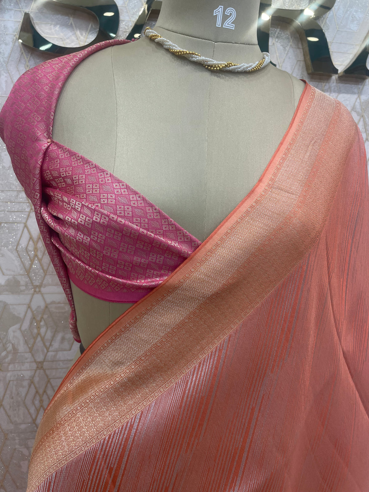 Orange n Pink Soft Tissue Contemporary Design Saree 30