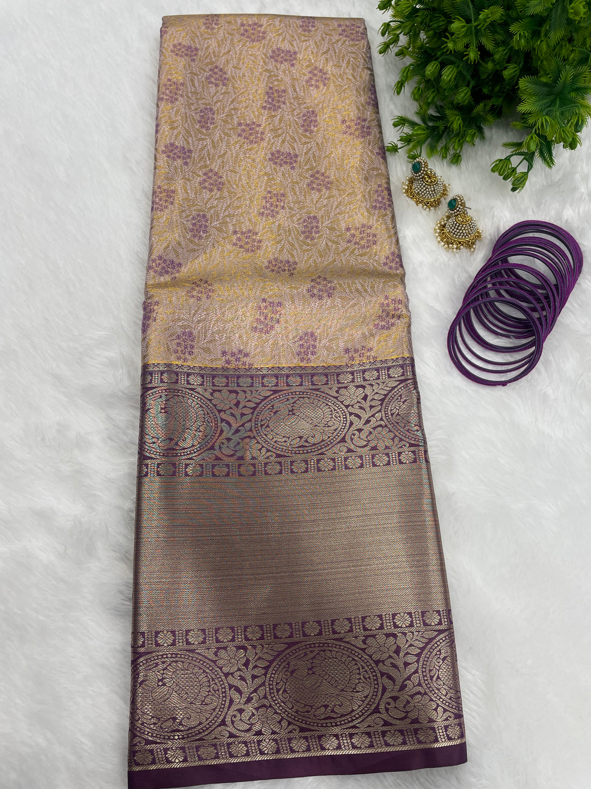 Gold n Wine Brocade Semi Kanchi Tissue Saree