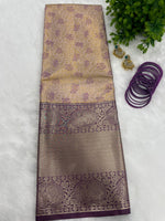 Gold n Wine Brocade Semi Kanchi Tissue Saree
