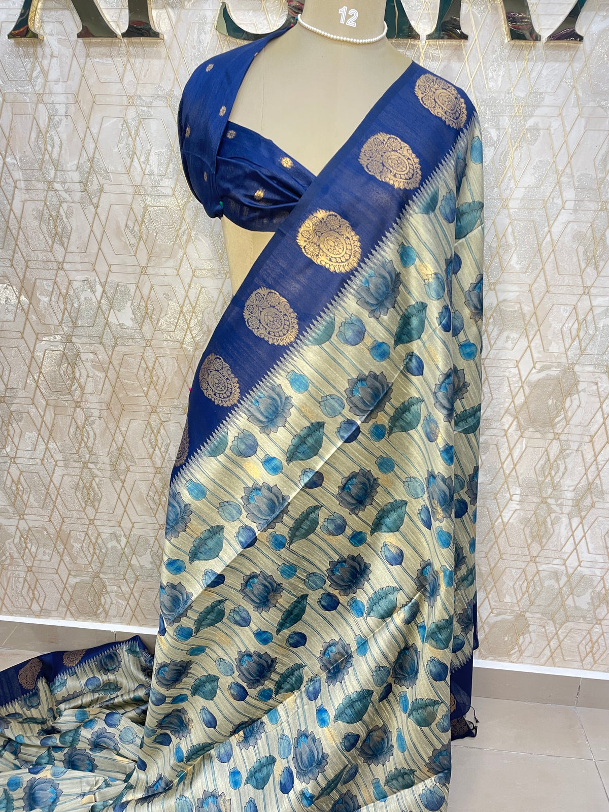 Navy Blue Tussur Digital Print Saree 71
