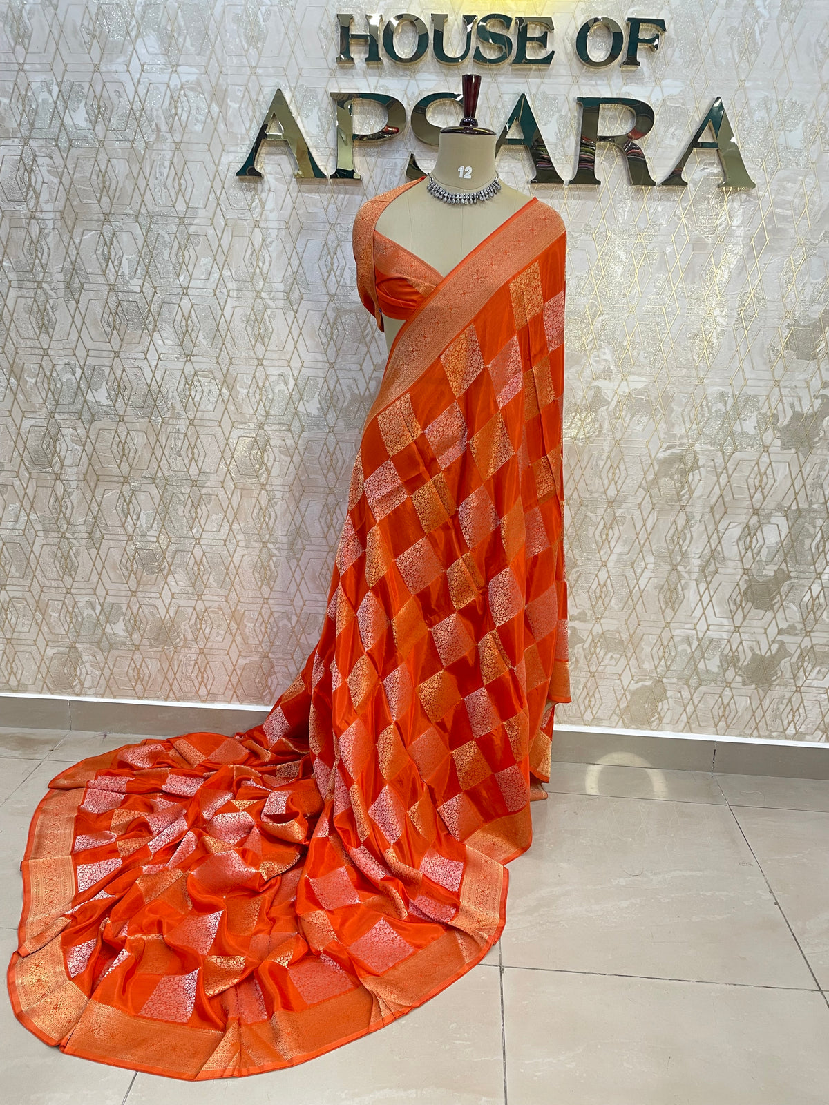 Orange Chiniya Crepe Saree 29