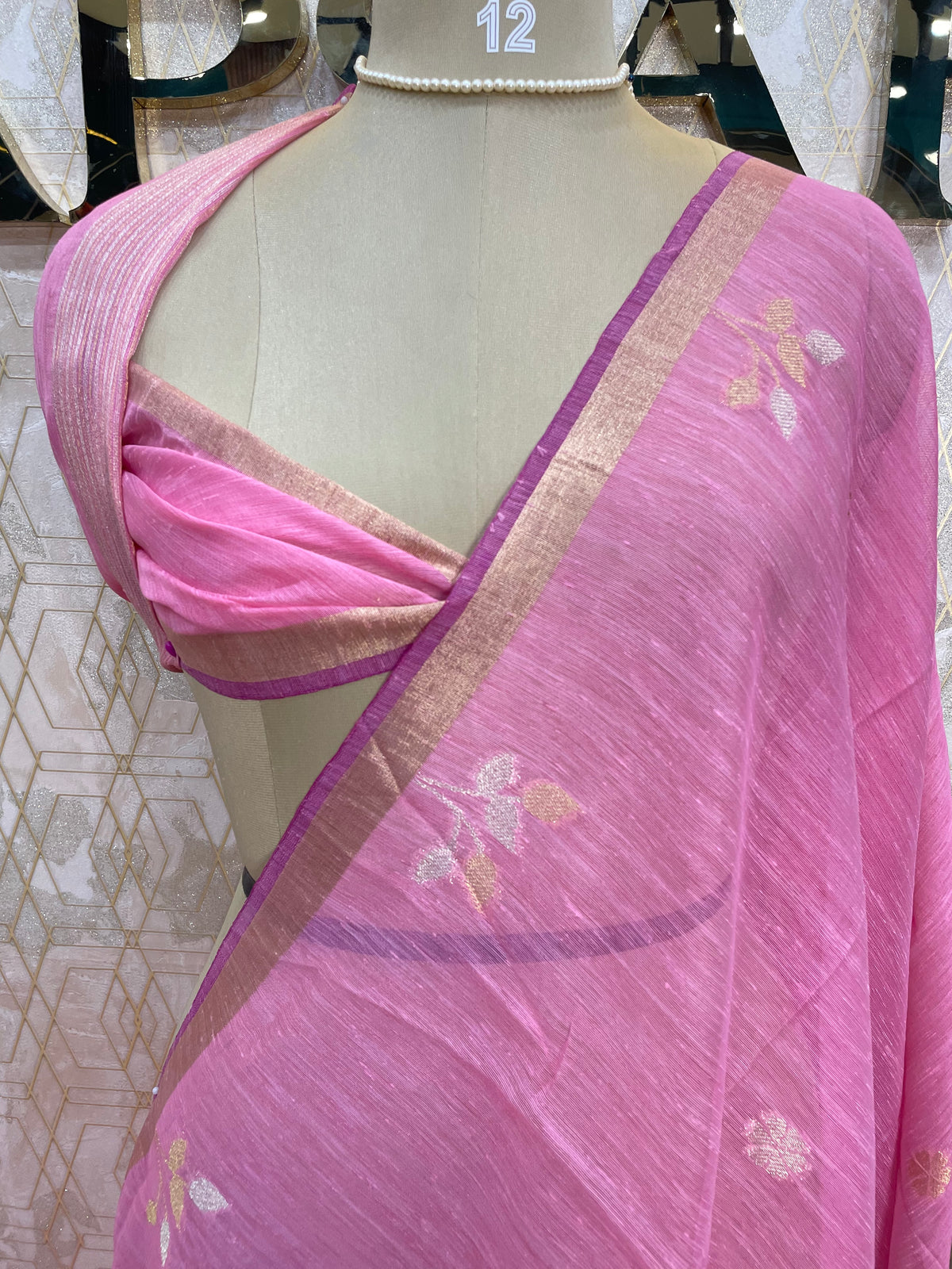 Pink Jute Lenin Saree 68