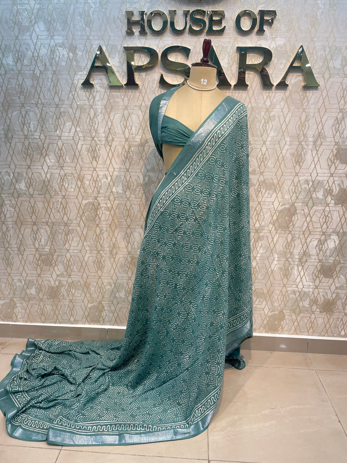 Sea Green Batik Print Lenin Saree 67