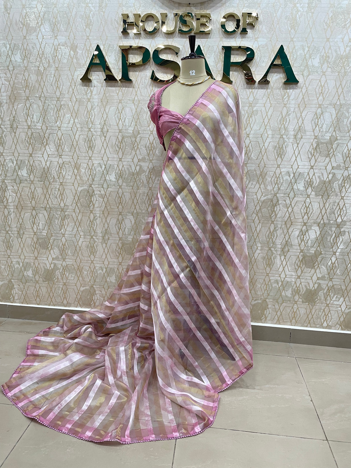 Pink Tissue Stripes Saree 29