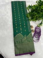 Green n Purple Brocade Semi Kanchi Tissue Saree