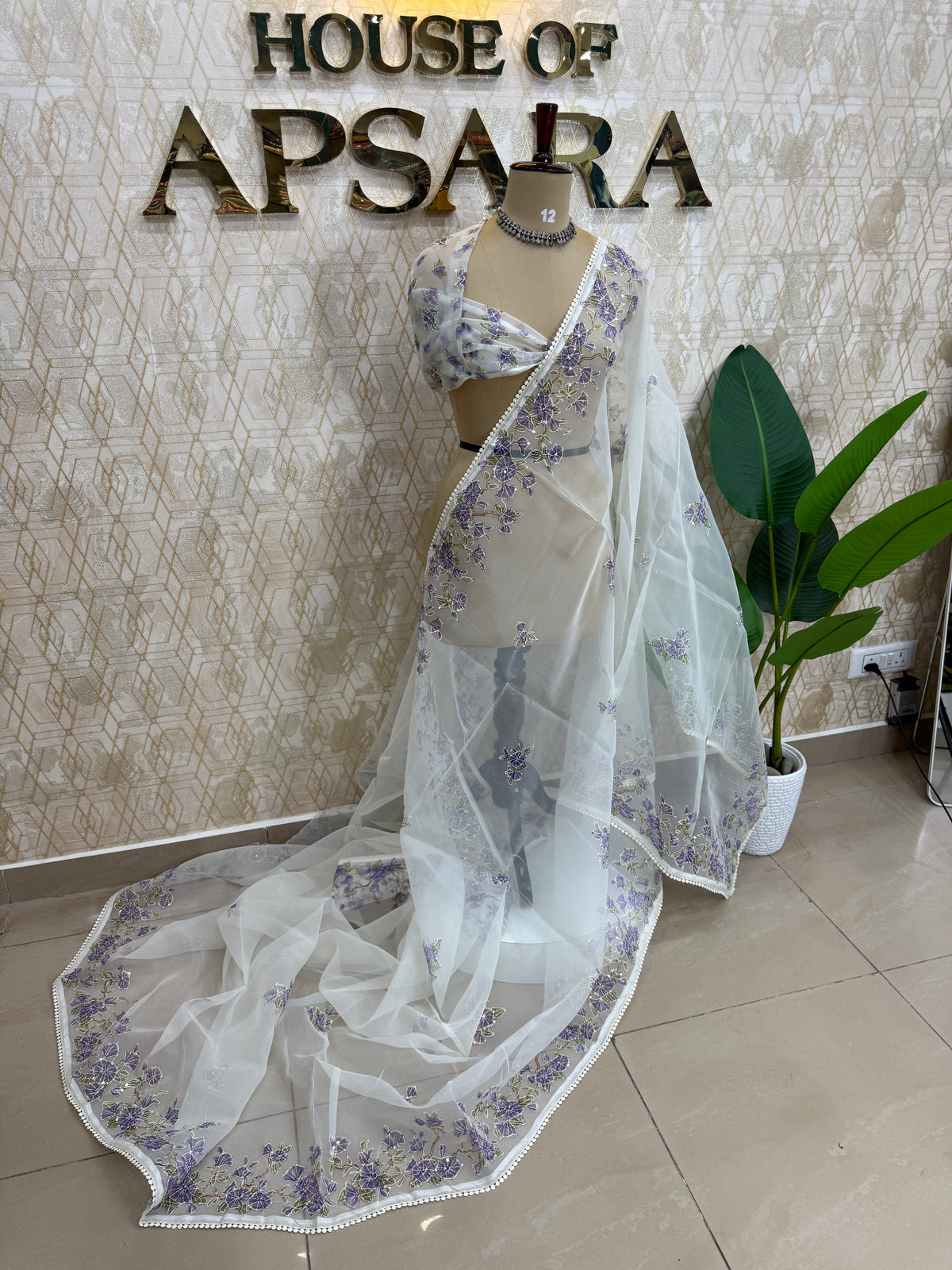 White n Purple Soft Organza Embroidery Saree 103