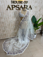 White n Purple Soft Organza Embroidery Saree 103