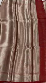 Silver n Red Pure Tissue Brocade Saree 11