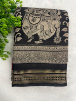 Black n Maroon Pure Mangalgiri Cotton Silk Saree 13