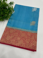 Sky Blue n Red Pure Katan Designer saree 02