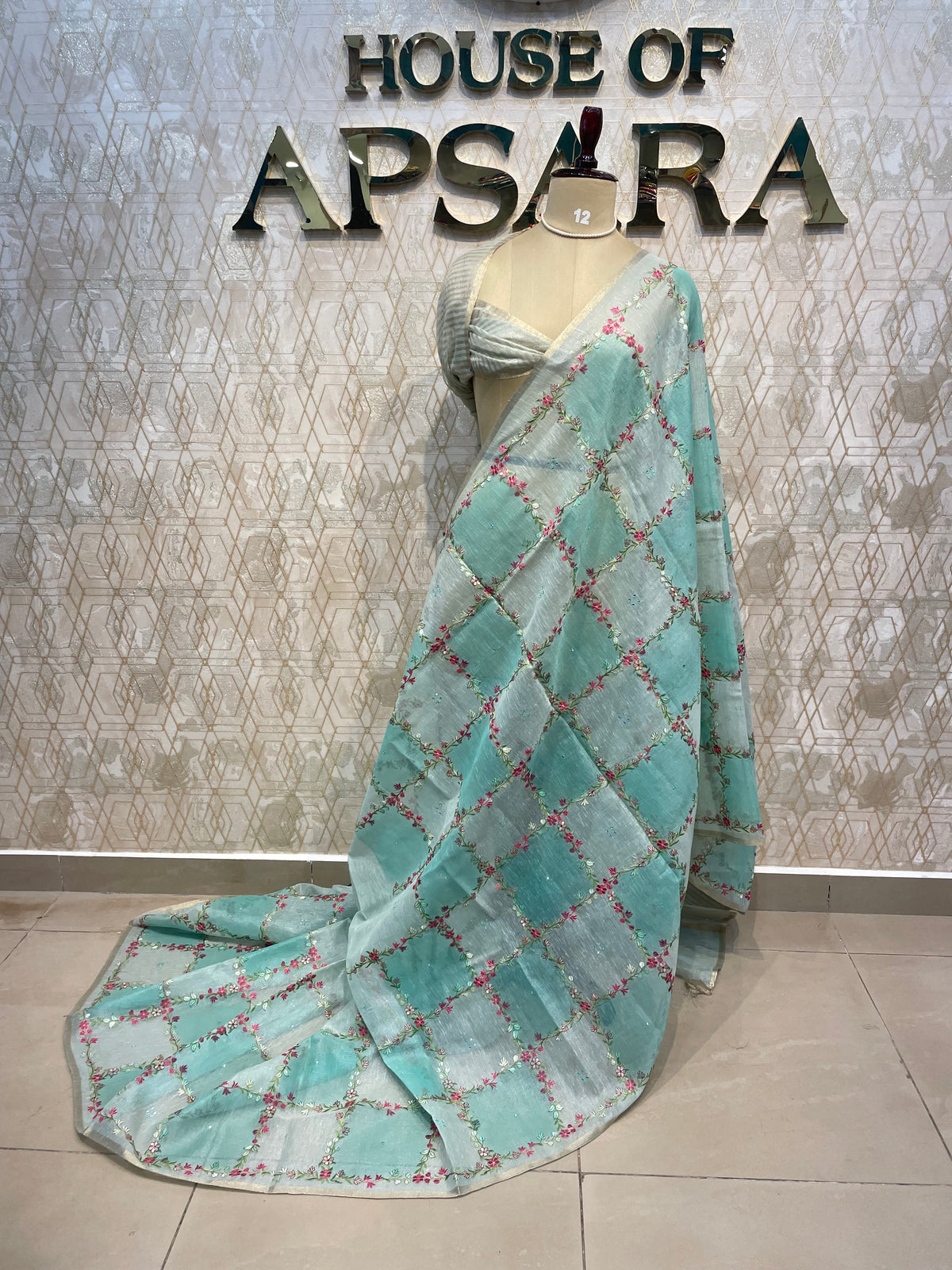 Sea Blue Soft Tissue Embroidery Saree 64