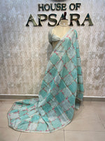Sea Blue Soft Tissue Embroidery Saree 64