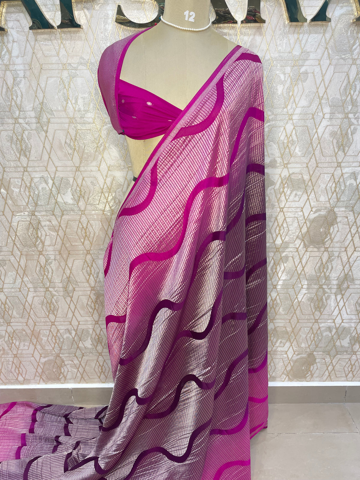 Purple n Wine With Silver Zari Semi Chiffon Saree 70