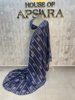 Navy Blue Assam Silk Batik Print Saree 23