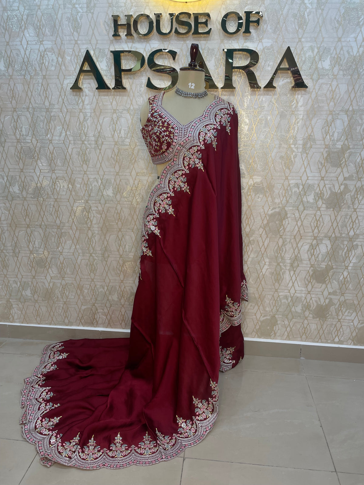 Maroon Handwork Stitched Blouse Designer Party Saree 55