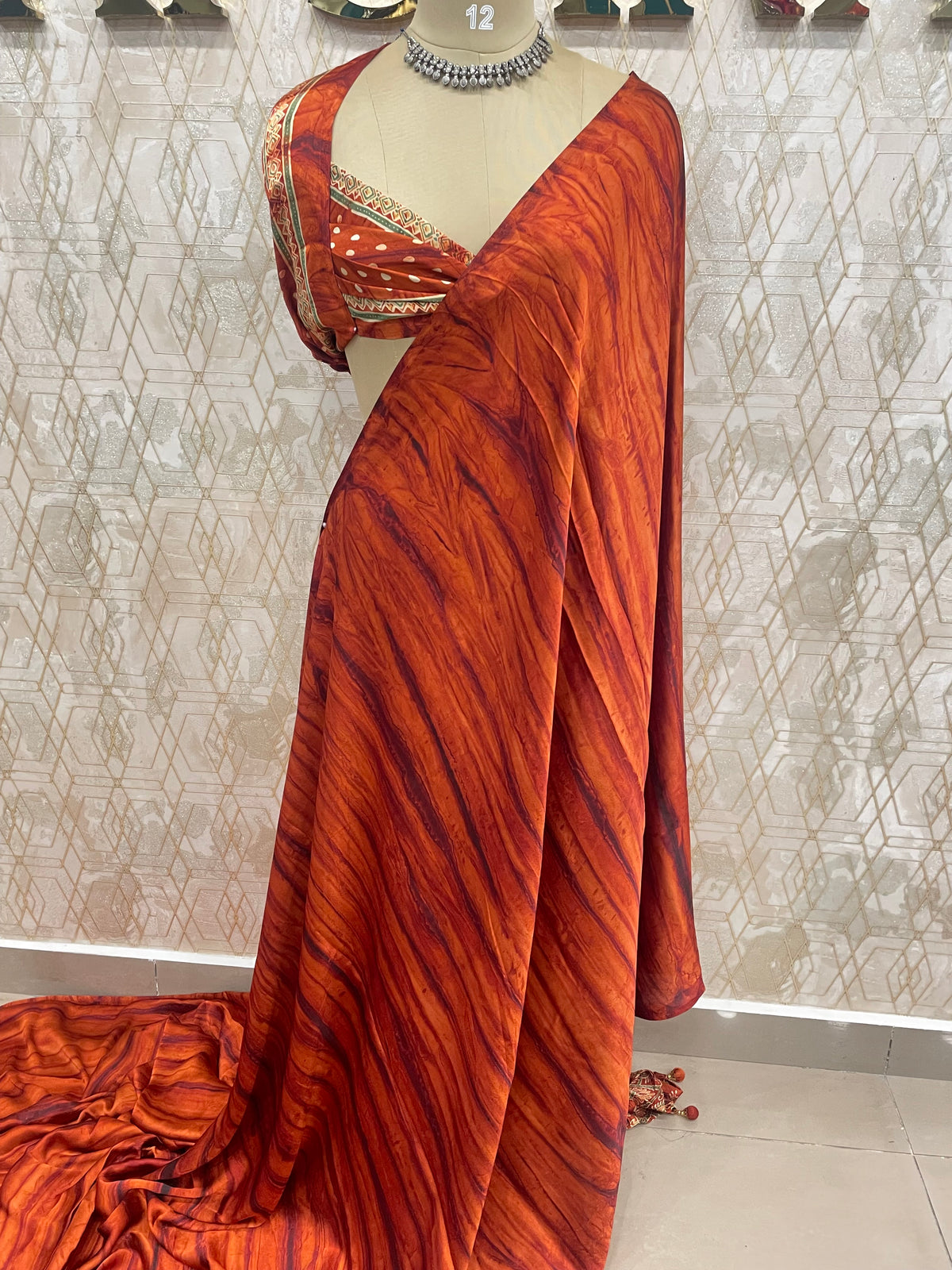 Orange Satin Digital Print Saree 45