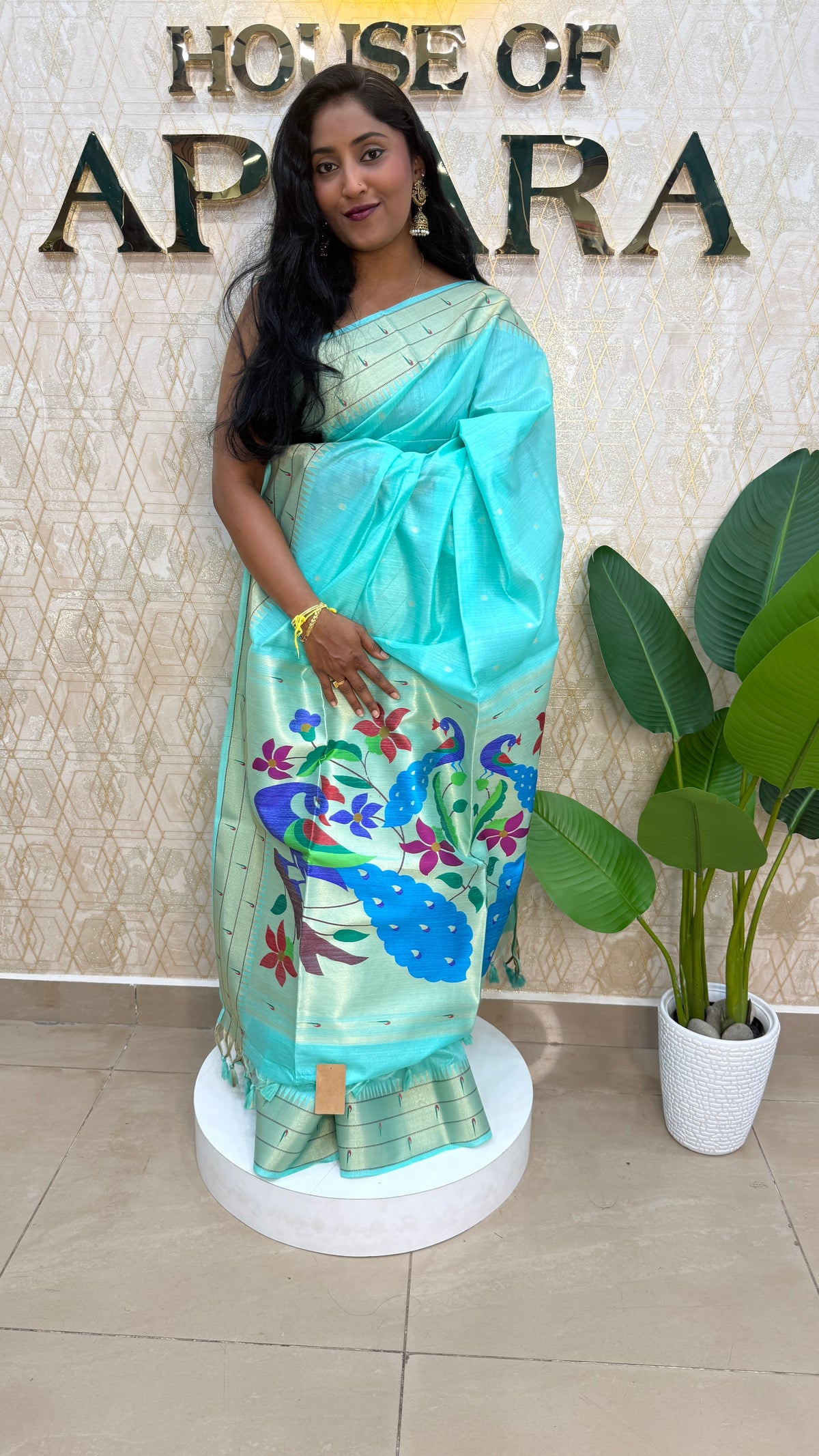 Rama Blue Raw Silk Paithani Work Saree 71