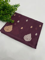 Dark Wine Pure Kora Designer saree 02