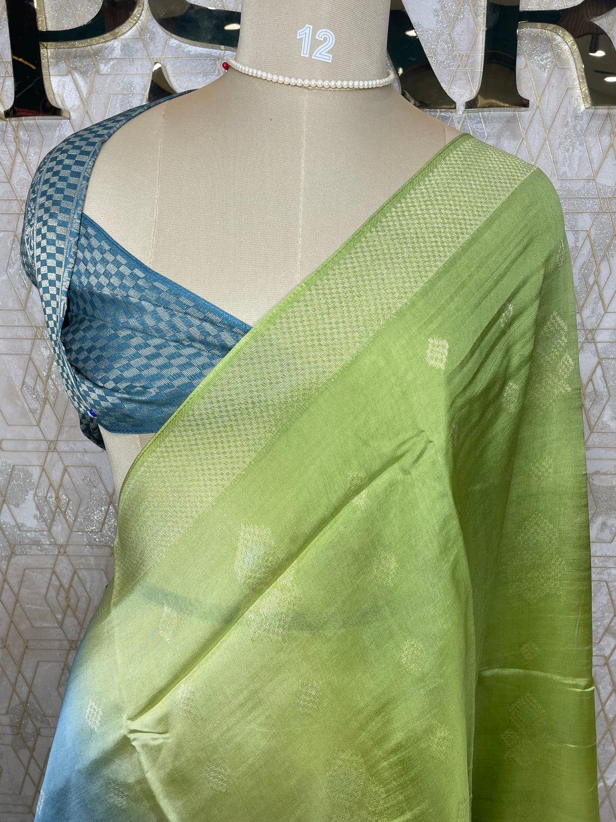 Green n Blue Semi Tussur Kora Dual Shade Saree 36