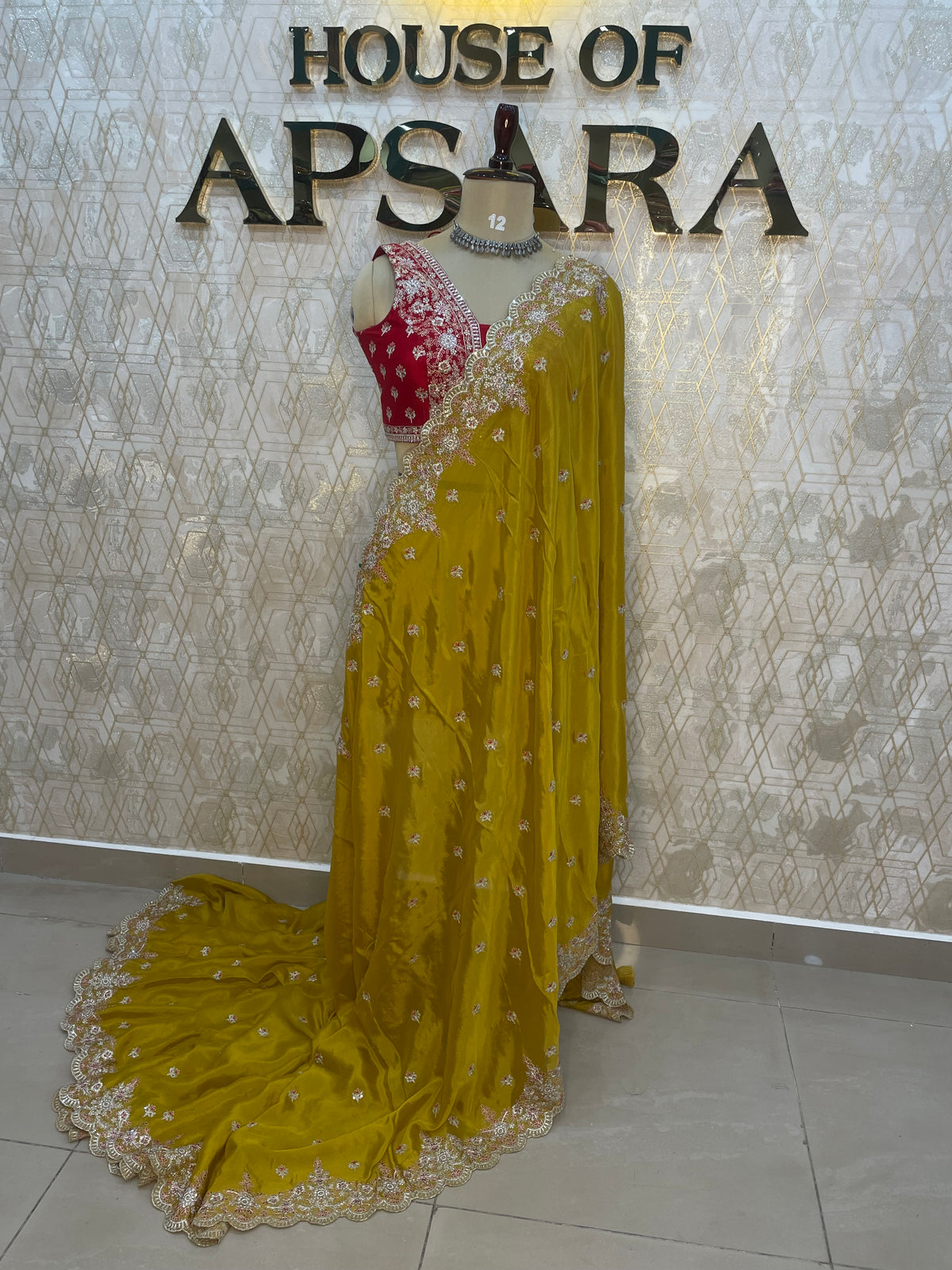 Yellow Handwork Stitched Blouse Designer Party Saree 55