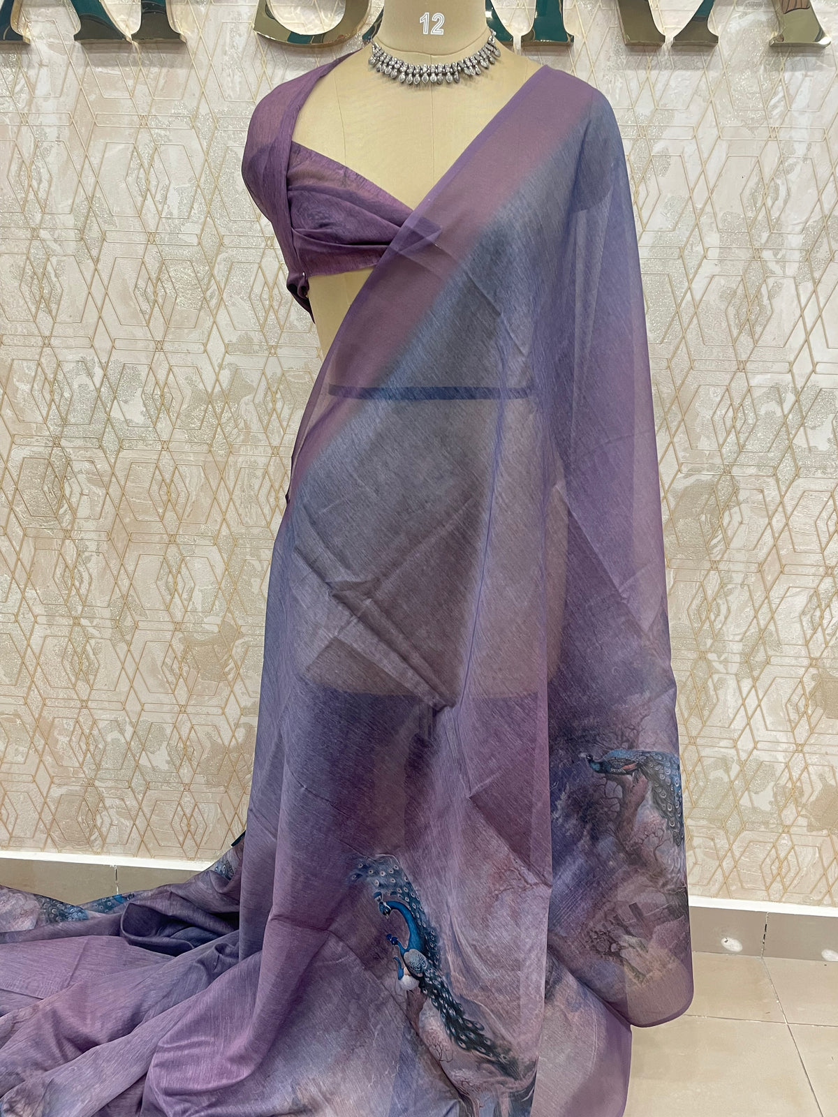 Purple Mul Cotton Kalamkari Print Saree 53
