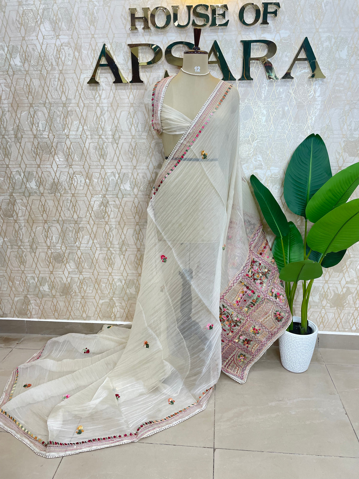 Cream Soft Crush Tissue Saree 92