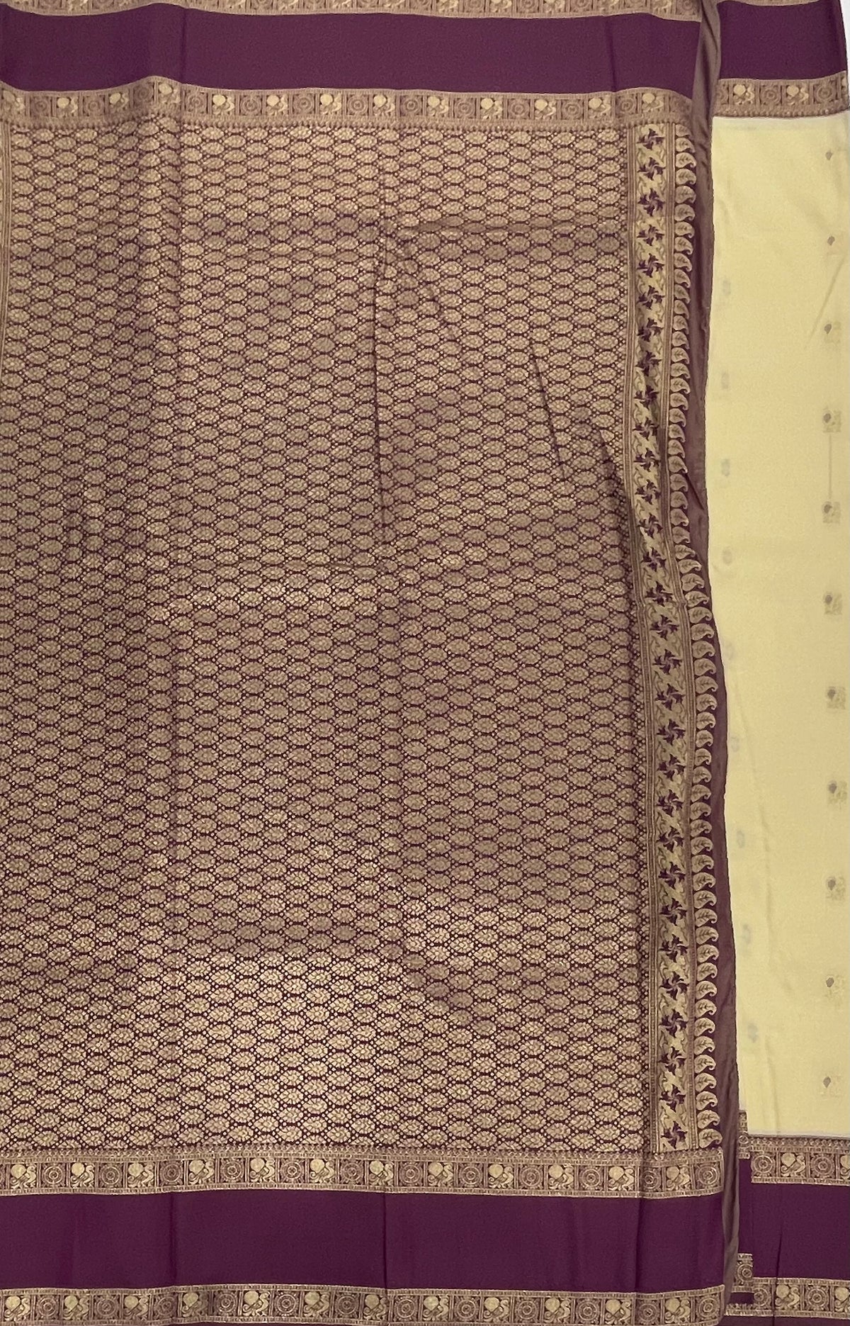 Cream n Purple Semi Silk Saree 42