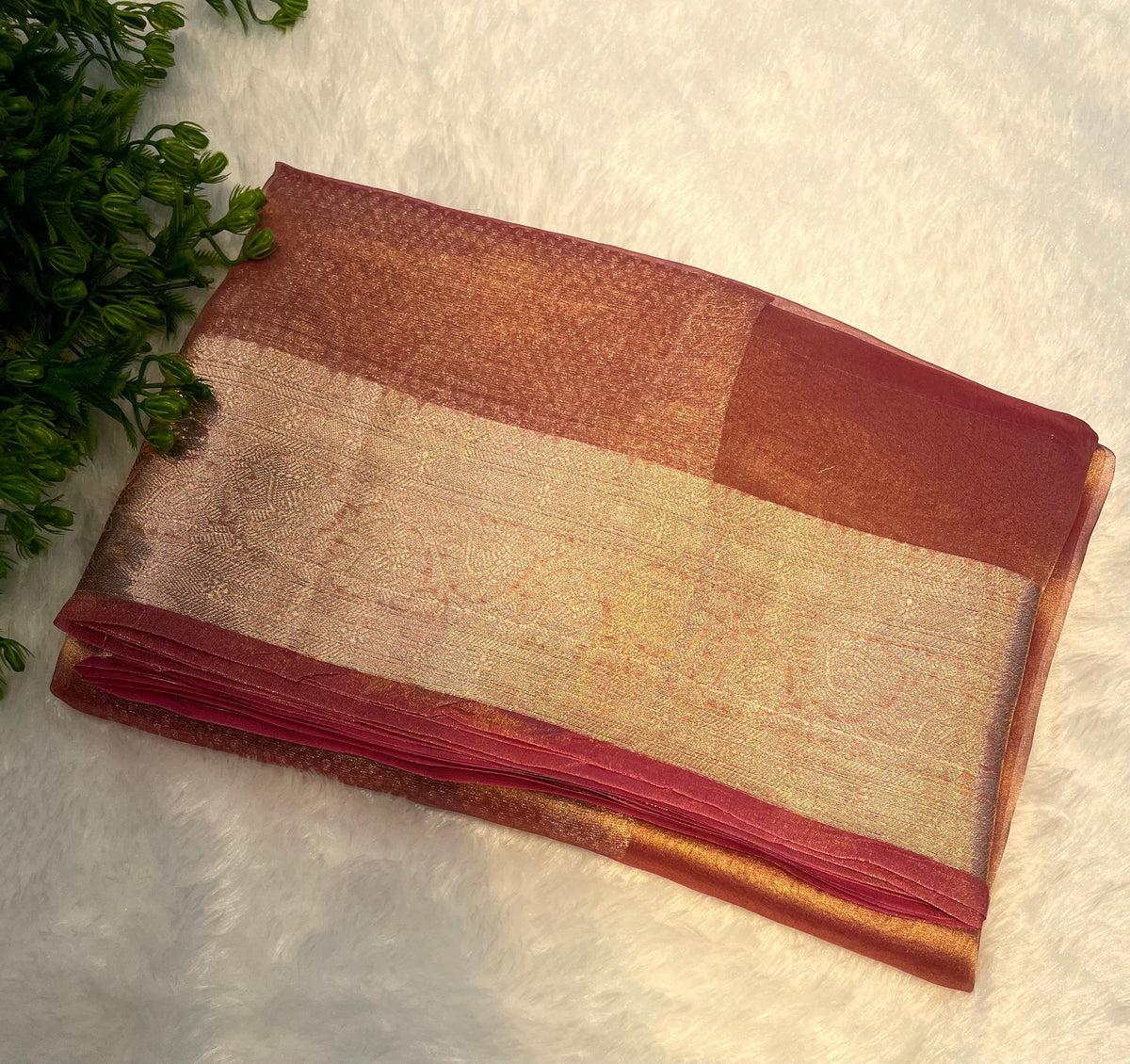 Orange Pure Tissue Organza Saree 11
