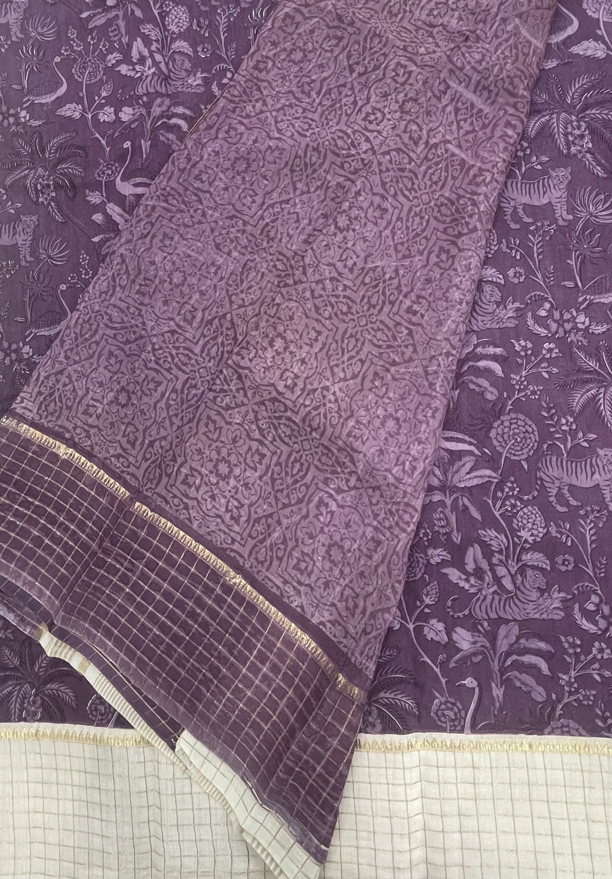 Lavender n Cream Assam Silk Saree 23