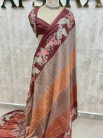 Brown Soft Tussur Aari Work Saree 38