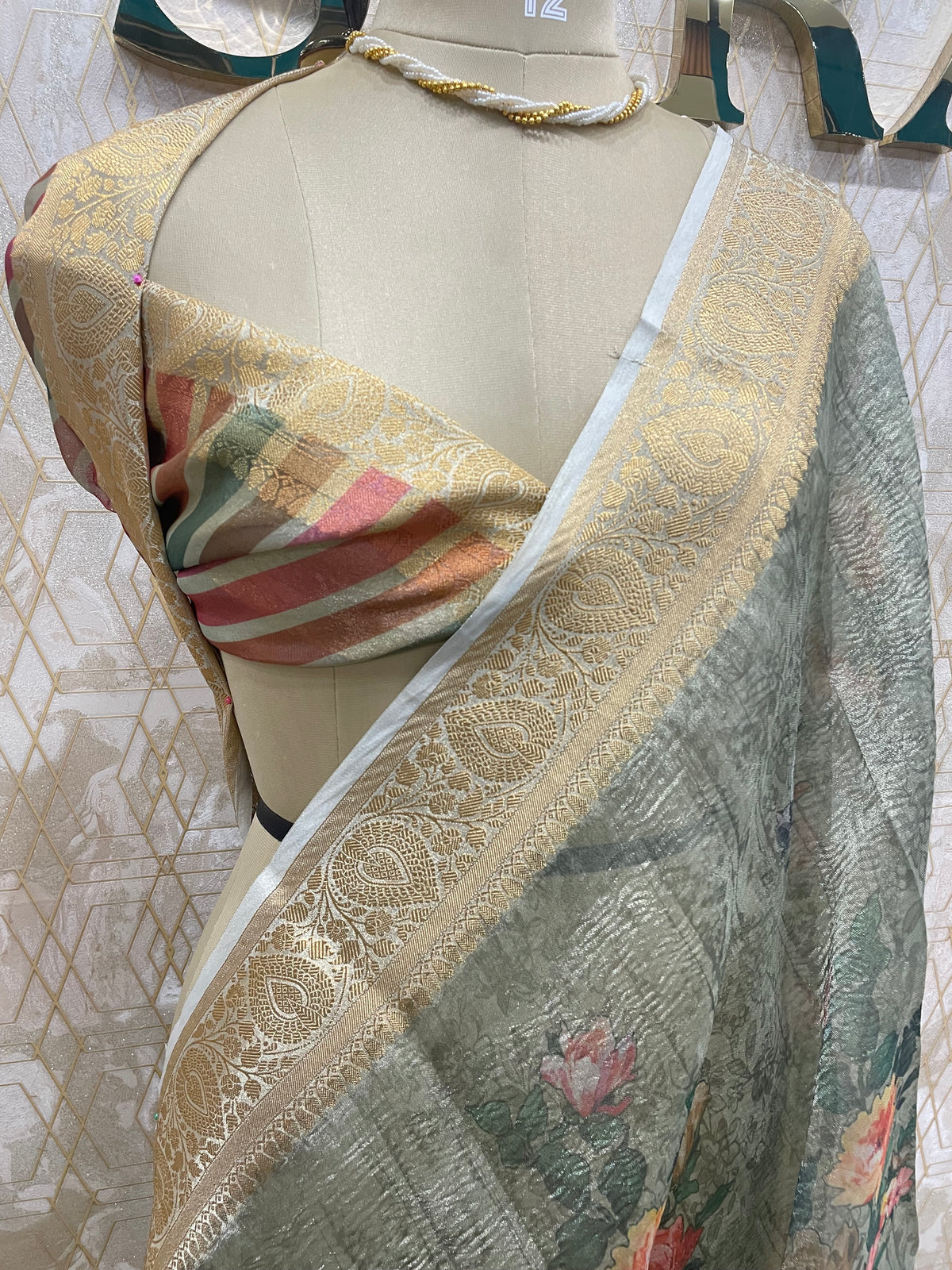 Green Tissue Digital Print Saree