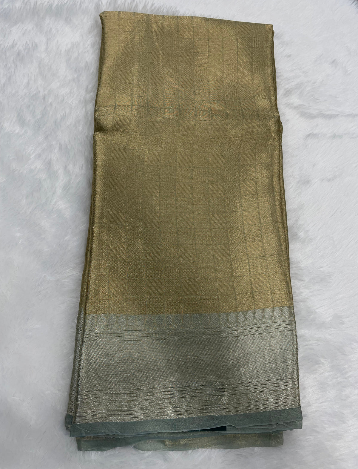Gold n Grey Pure Tissue Brocade Saree 11