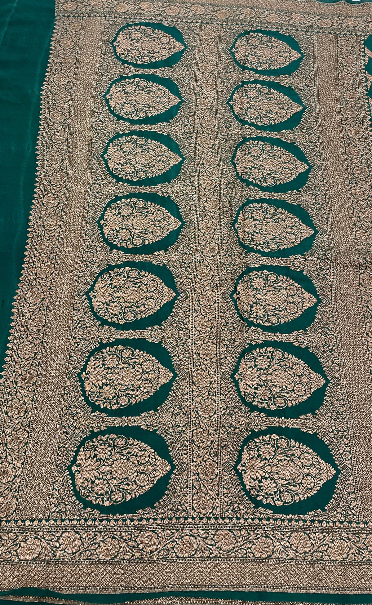 Bottle Green Pure Banarasi Crepe Self Saree 03