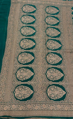 Bottle Green Pure Banarasi Crepe Self Saree 03