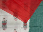 Sea Green n White Lenin Cotton Floral Print Saree 19