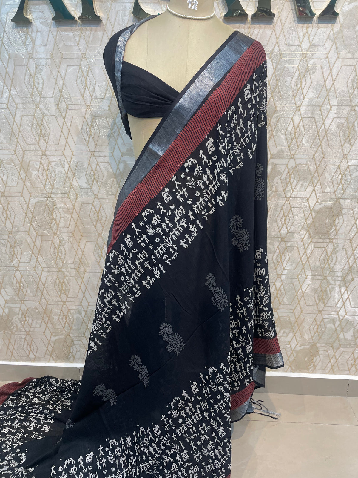 Black Batik Print Lenin Saree 67
