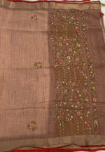 Brown Tissue Linen Knot Work Saree 12