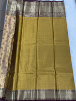 Gold n Brown Brocade Semi Kanchi Tissue Saree